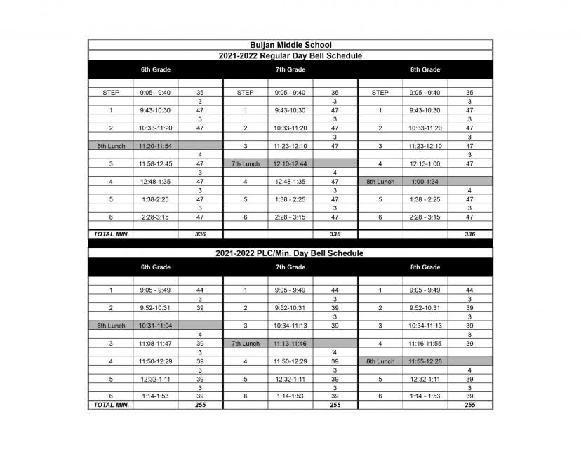 Buljan Bell Schedule - George A. Buljan Middle